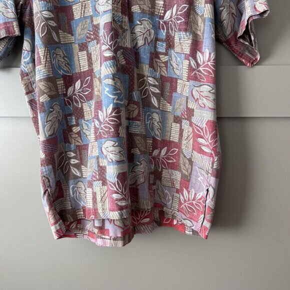 Vintage Reyn Spooner Shirt Mens Medium Hawaiian Leaf Print Aloha 90s Geometric - Picture 4 of 11